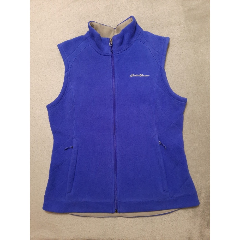 Eddie Bauer Fleece Vest‎ Womens Medium Purple Full Zip Pockets Gorpcore Utility